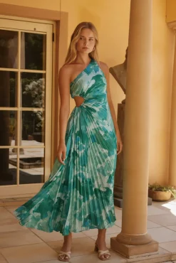 Wedding Guest Dresses|Formal Dresses>Hello Molly Tropic Haze One-Shoulder Maxi Dress Green