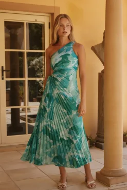 Wedding Guest Dresses|Formal Dresses>Hello Molly Tropic Haze One-Shoulder Maxi Dress Green