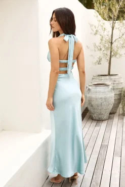 Wedding Guest Dresses|Formal Dresses>Hello Molly True Elegance Halter Satin Maxi Dress Sage