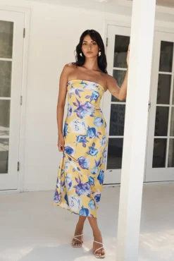 Wedding Guest Dresses|Cocktail Dresses>Hello Molly True Royalty Strapless Maxi Dress Yellow