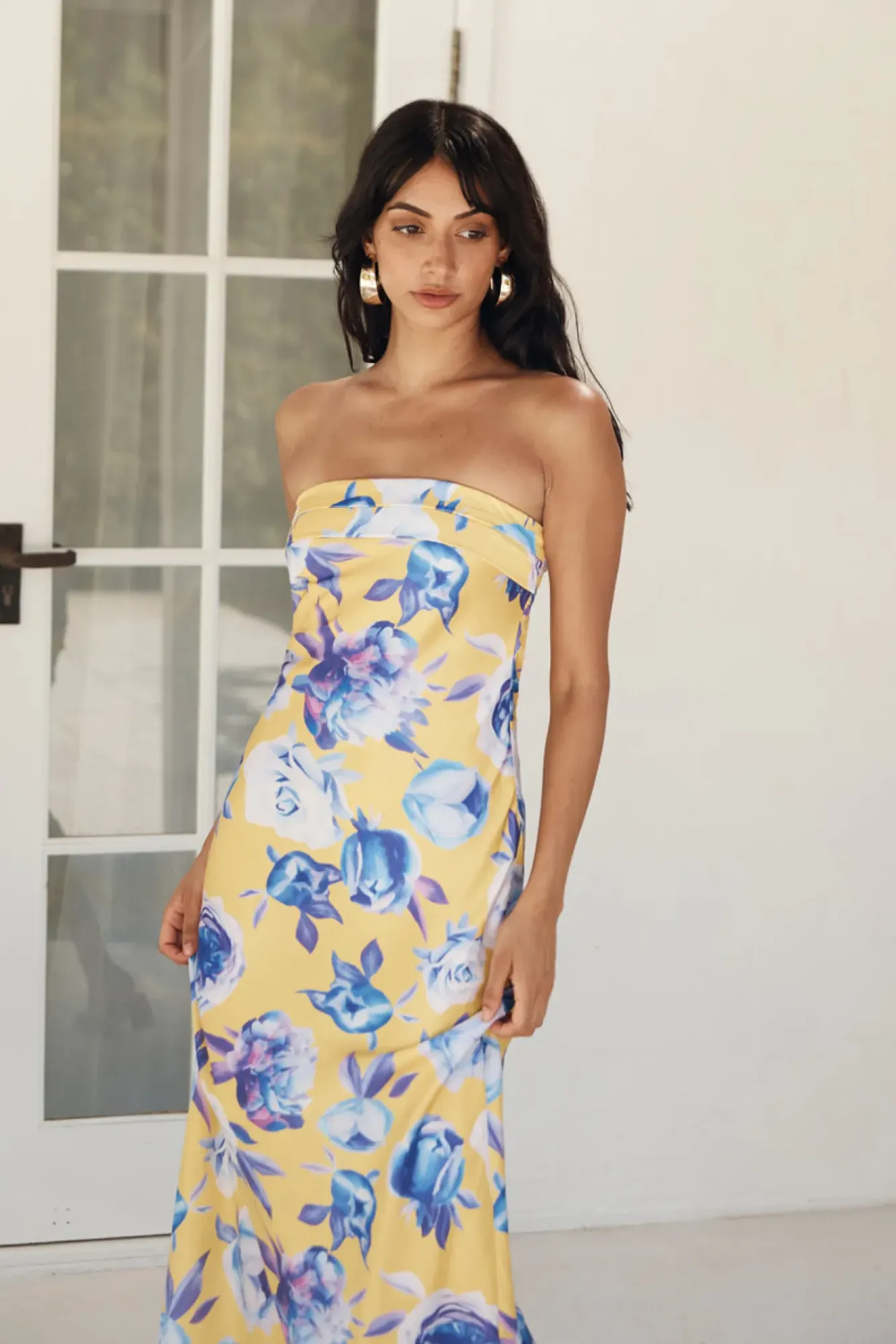 Wedding Guest Dresses|Cocktail Dresses>Hello Molly True Royalty Strapless Maxi Dress Yellow
