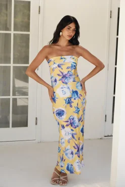 Wedding Guest Dresses|Cocktail Dresses>Hello Molly True Royalty Strapless Maxi Dress Yellow