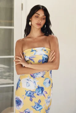 Wedding Guest Dresses|Cocktail Dresses>Hello Molly True Royalty Strapless Maxi Dress Yellow