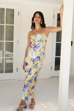 Wedding Guest Dresses|Cocktail Dresses>Hello Molly True Royalty Strapless Maxi Dress Yellow