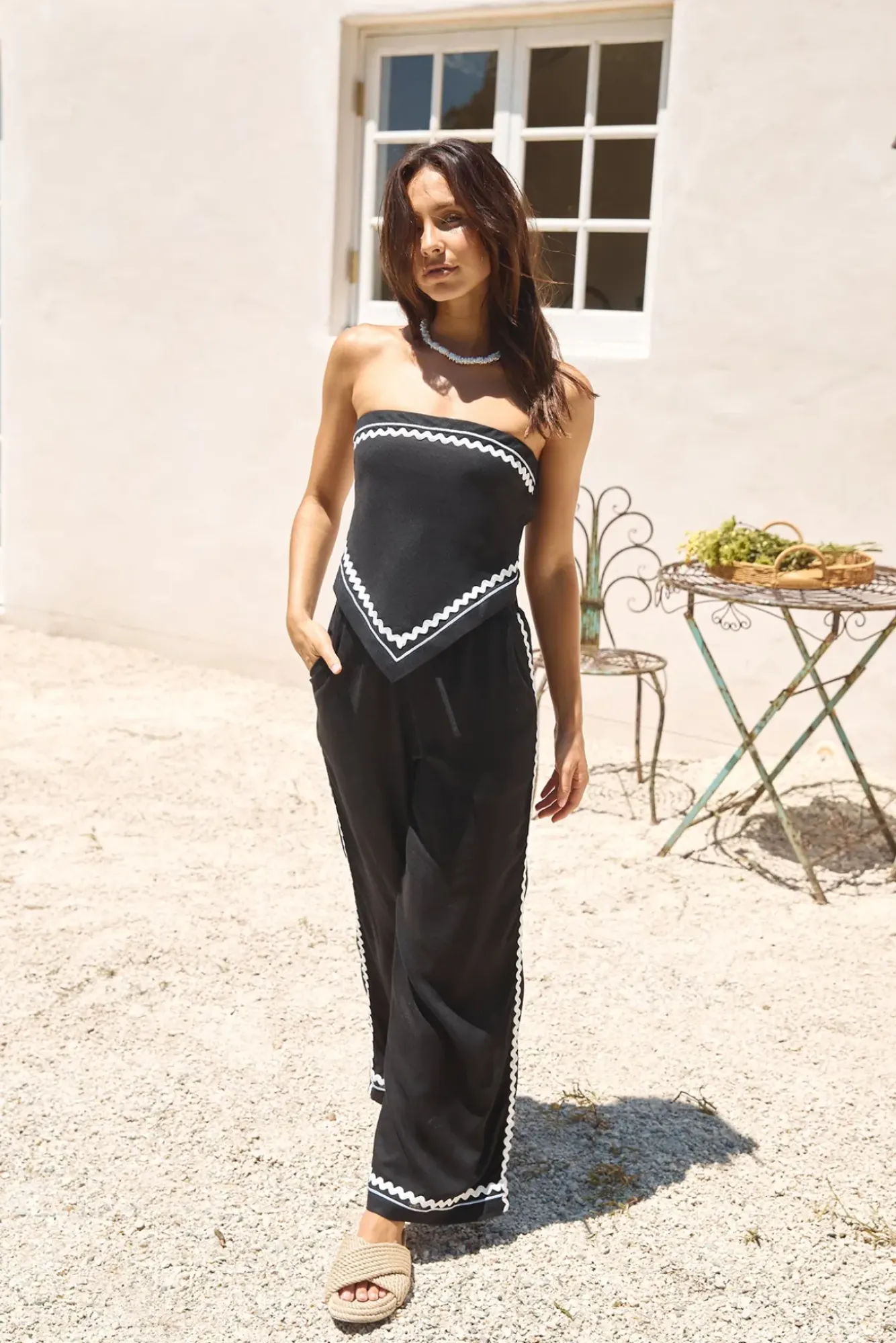 Pants|Two-Piece Pants Set>Hello Molly Twin Flame Linen Pant Black