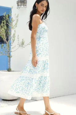 Wedding Guest Dresses|Cocktail Dresses>Hello Molly Under Palm Trees Strapless Midi Dress Blue