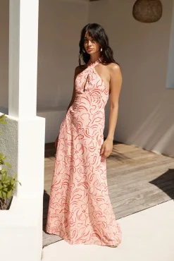 Spring Break Dresses|Brunch Dresses>Hello Molly Under Shade Halter Maxi Dress Pink