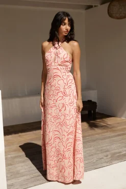 Spring Break Dresses|Brunch Dresses>Hello Molly Under Shade Halter Maxi Dress Pink