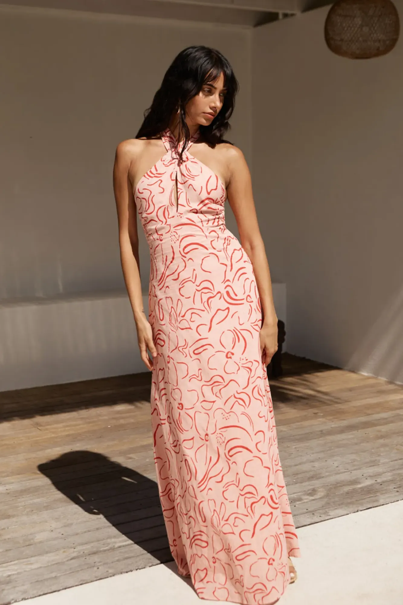 Spring Break Dresses|Brunch Dresses>Hello Molly Under Shade Halter Maxi Dress Pink