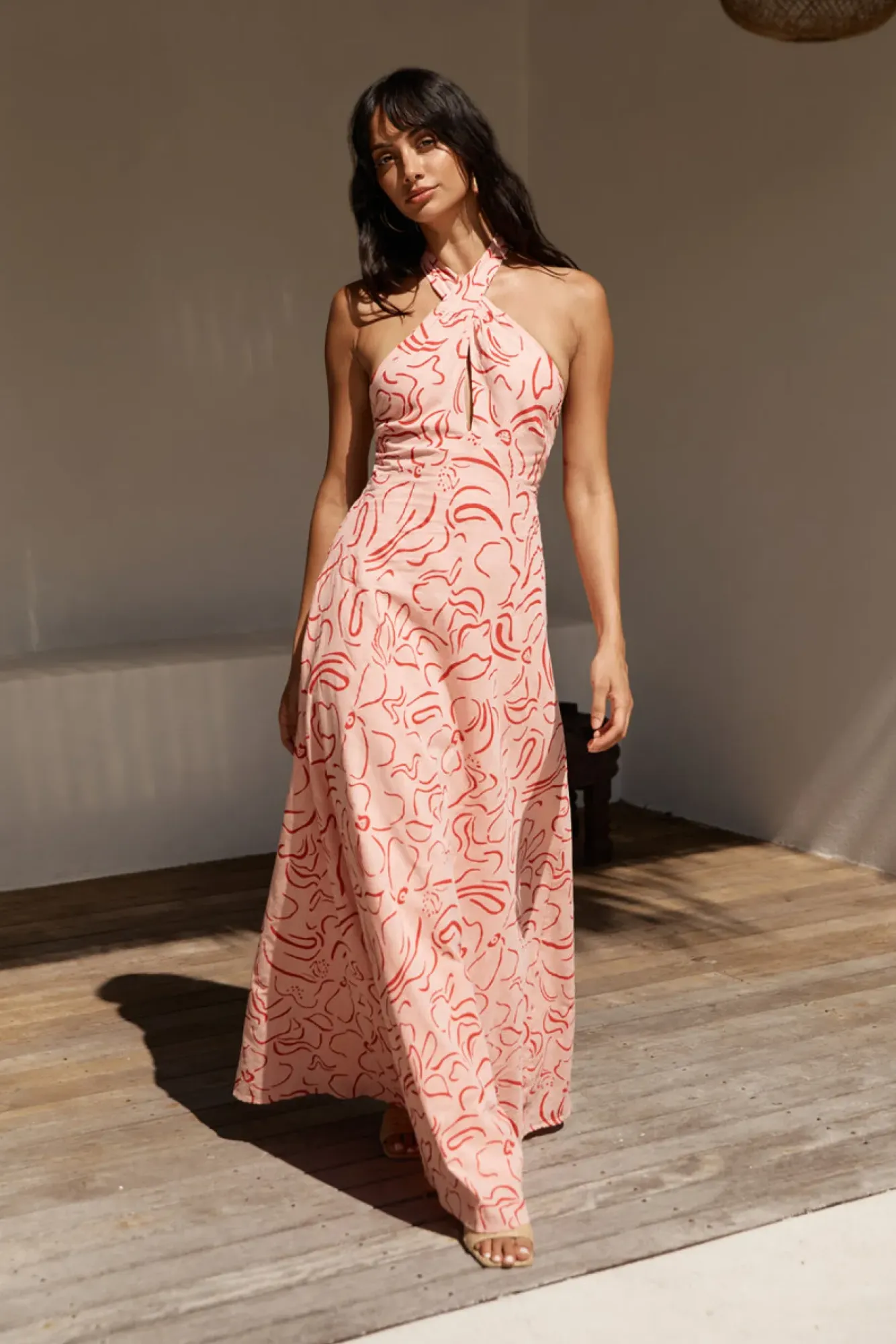 Spring Break Dresses|Brunch Dresses>Hello Molly Under Shade Halter Maxi Dress Pink