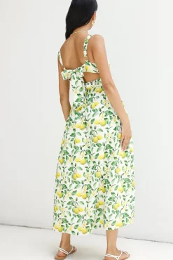 Vacation Dresses|Brunch Dresses>Hello Molly Under The Lemon Tree Midi Dress Print