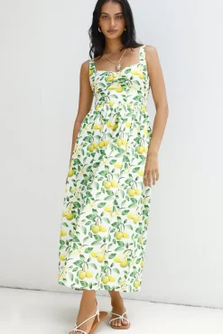 Vacation Dresses|Brunch Dresses>Hello Molly Under The Lemon Tree Midi Dress Print