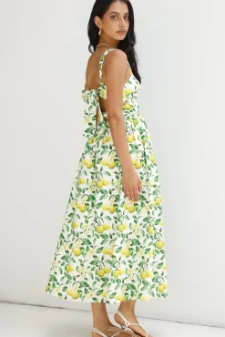 Vacation Dresses|Brunch Dresses>Hello Molly Under The Lemon Tree Midi Dress Print