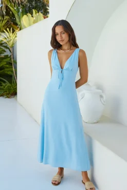 Vacation Dresses|Spring Break Dresses>Hello Molly Vacation Time Linen Maxi Dress Blue