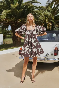 Floral Dresses|Flowy Dresses>SOFIE THE LABEL Valencia Mini Dress Brown