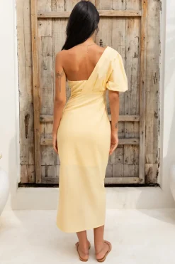 Cocktail Dresses|Vacation Dresses>Hello Molly Velvet Skies Midi Dress Yellow