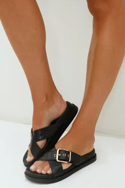 Slides>Verali Oscar Chunky Slides Black Croc Emboss