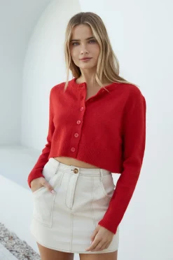 Cropped>Hello Molly Vesper Long Sleeve Knit Red