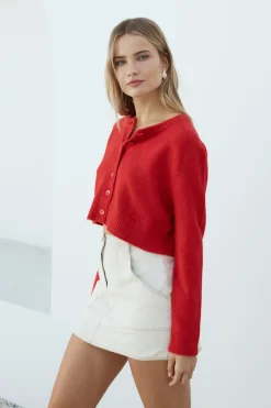 Cropped>Hello Molly Vesper Long Sleeve Knit Red