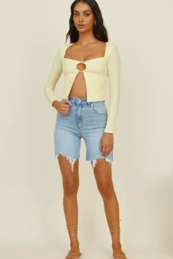 Long Sleeve|Cropped>Hello Molly Vice Versa Crop Top Yellow