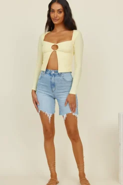 Long Sleeve|Cropped>Hello Molly Vice Versa Crop Top Yellow