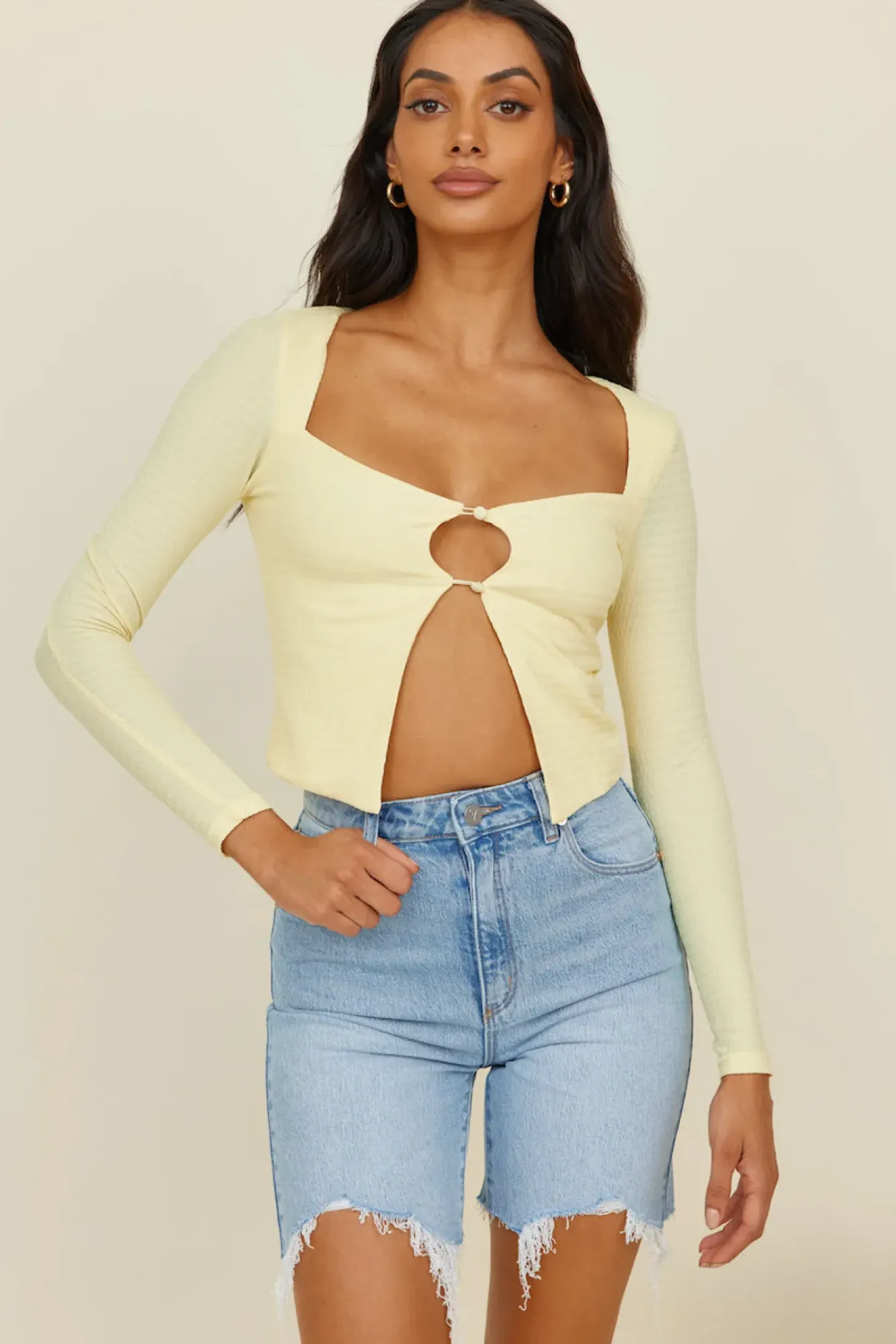 Long Sleeve|Cropped>Hello Molly Vice Versa Crop Top Yellow