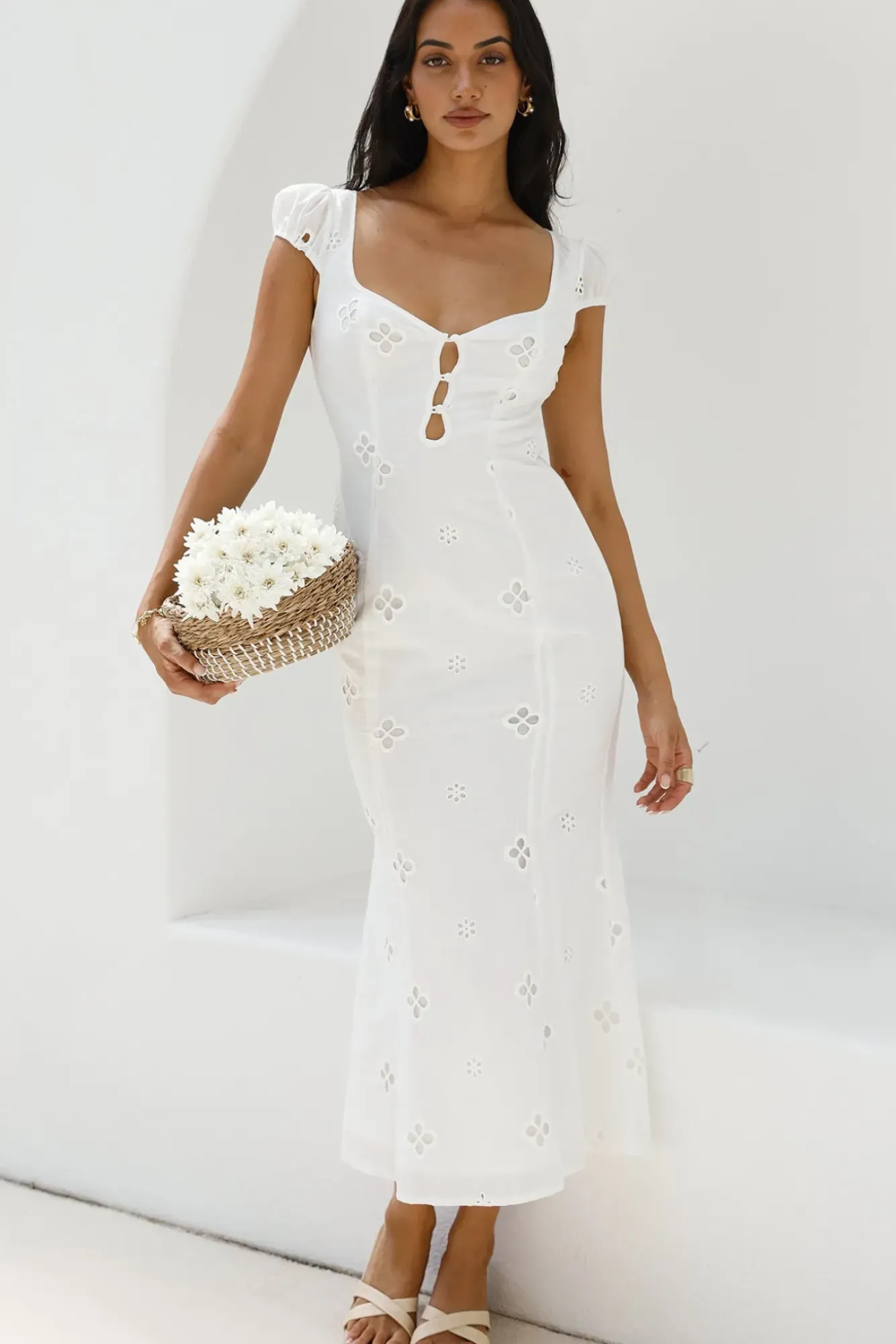 Vacation Dresses|Date Night Dresses>Hello Molly Vintage Song Midi Dress White