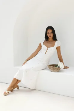 Vacation Dresses|Date Night Dresses>Hello Molly Vintage Song Midi Dress White