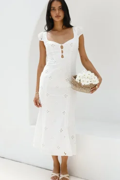 Vacation Dresses|Date Night Dresses>Hello Molly Vintage Song Midi Dress White