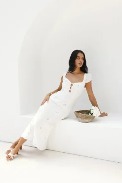 Vacation Dresses|Date Night Dresses>Hello Molly Vintage Song Midi Dress White