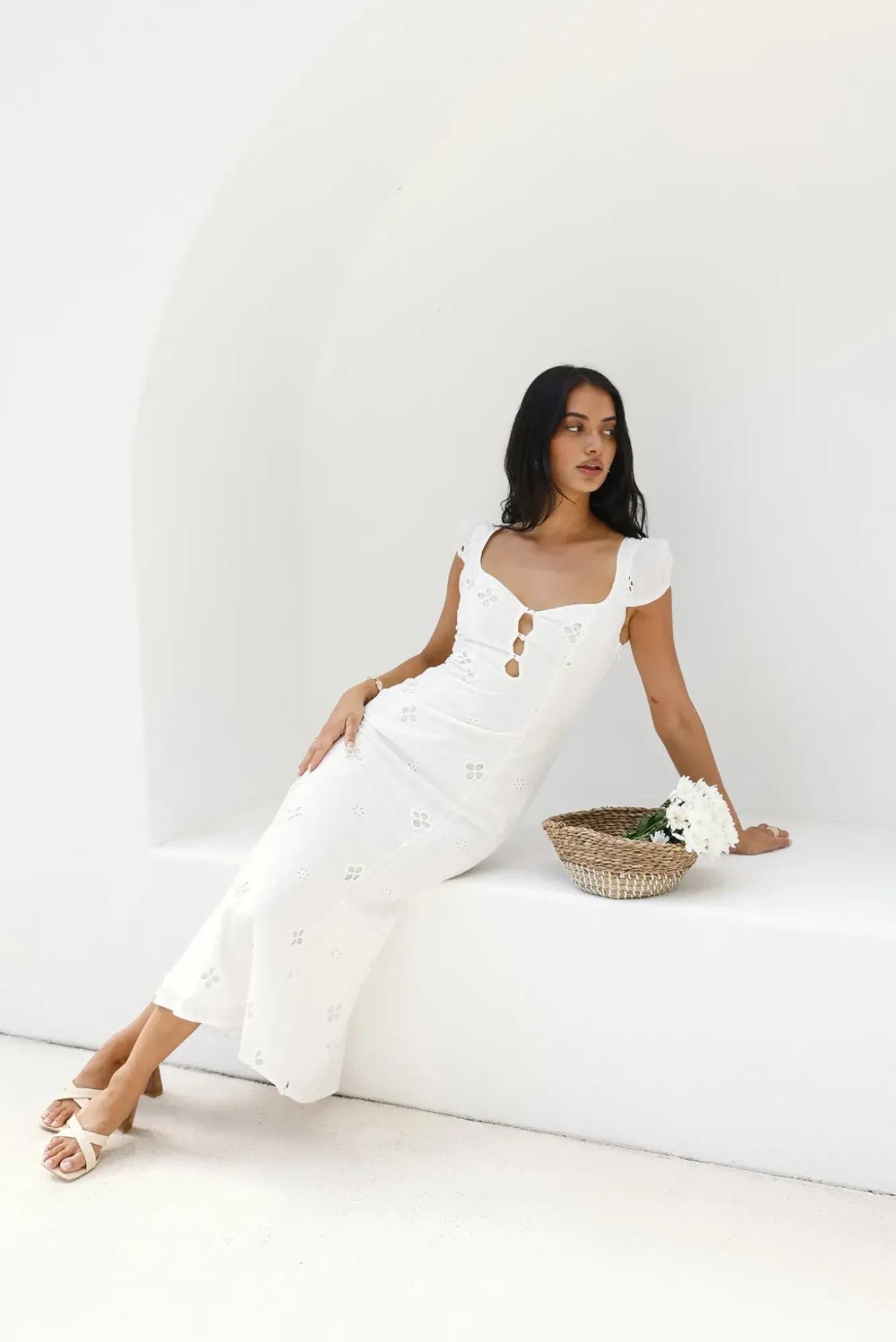 Vacation Dresses|Date Night Dresses>Hello Molly Vintage Song Midi Dress White