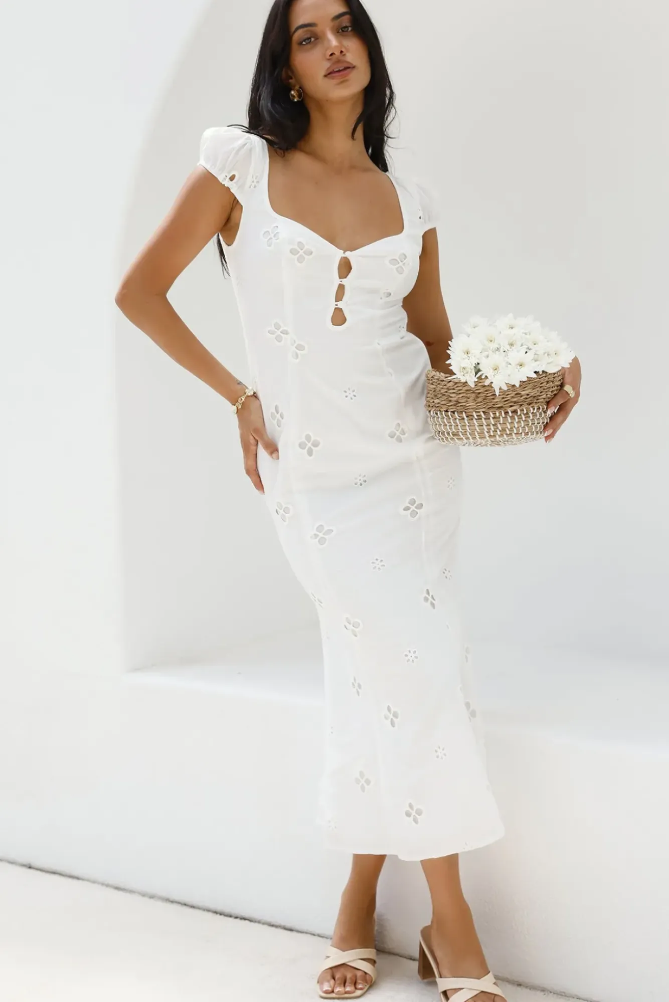 Vacation Dresses|Date Night Dresses>Hello Molly Vintage Song Midi Dress White