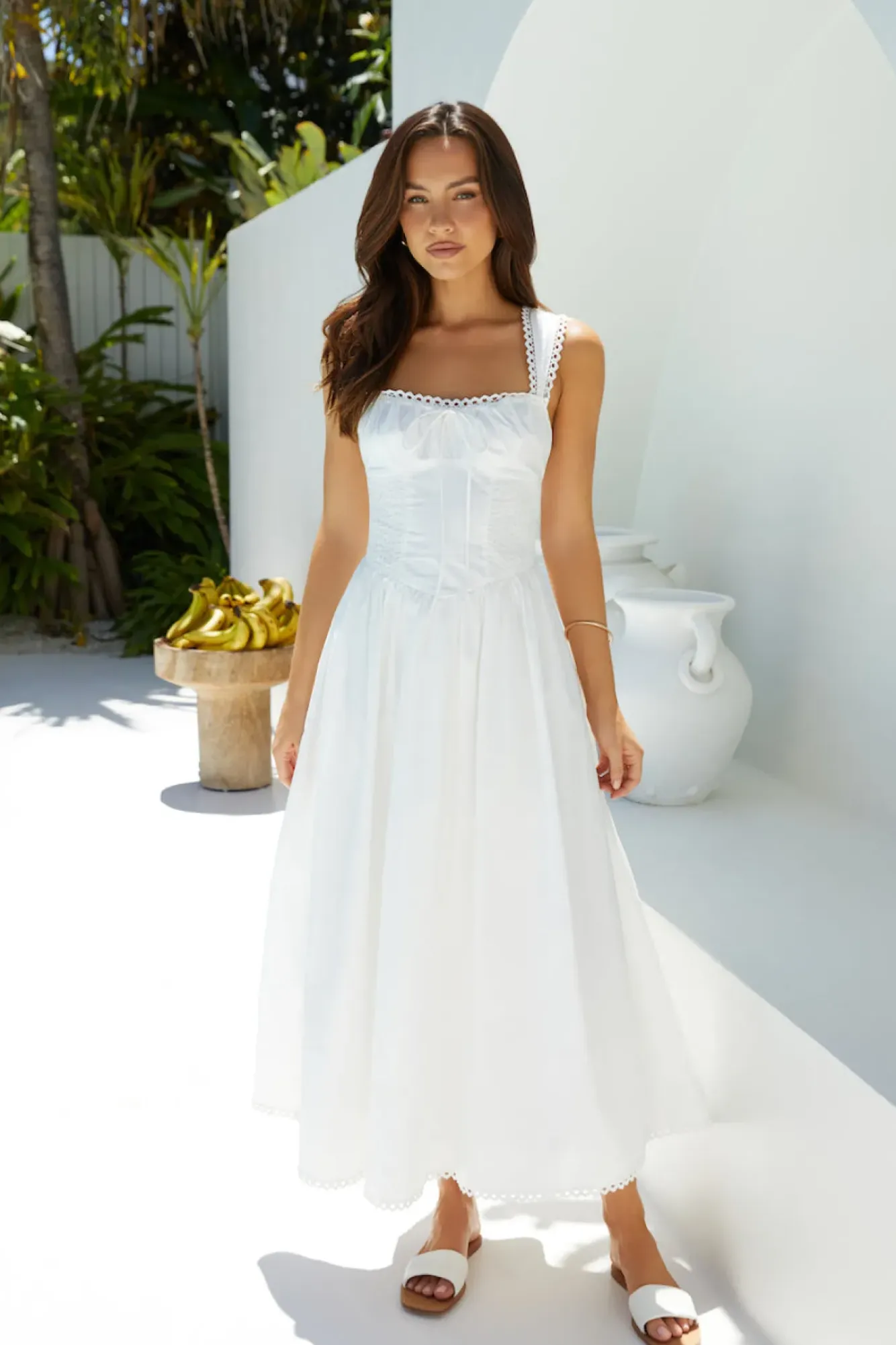 Vacation Dresses|Date Night Dresses>Hello Molly Wandering Soul Maxi Dress White