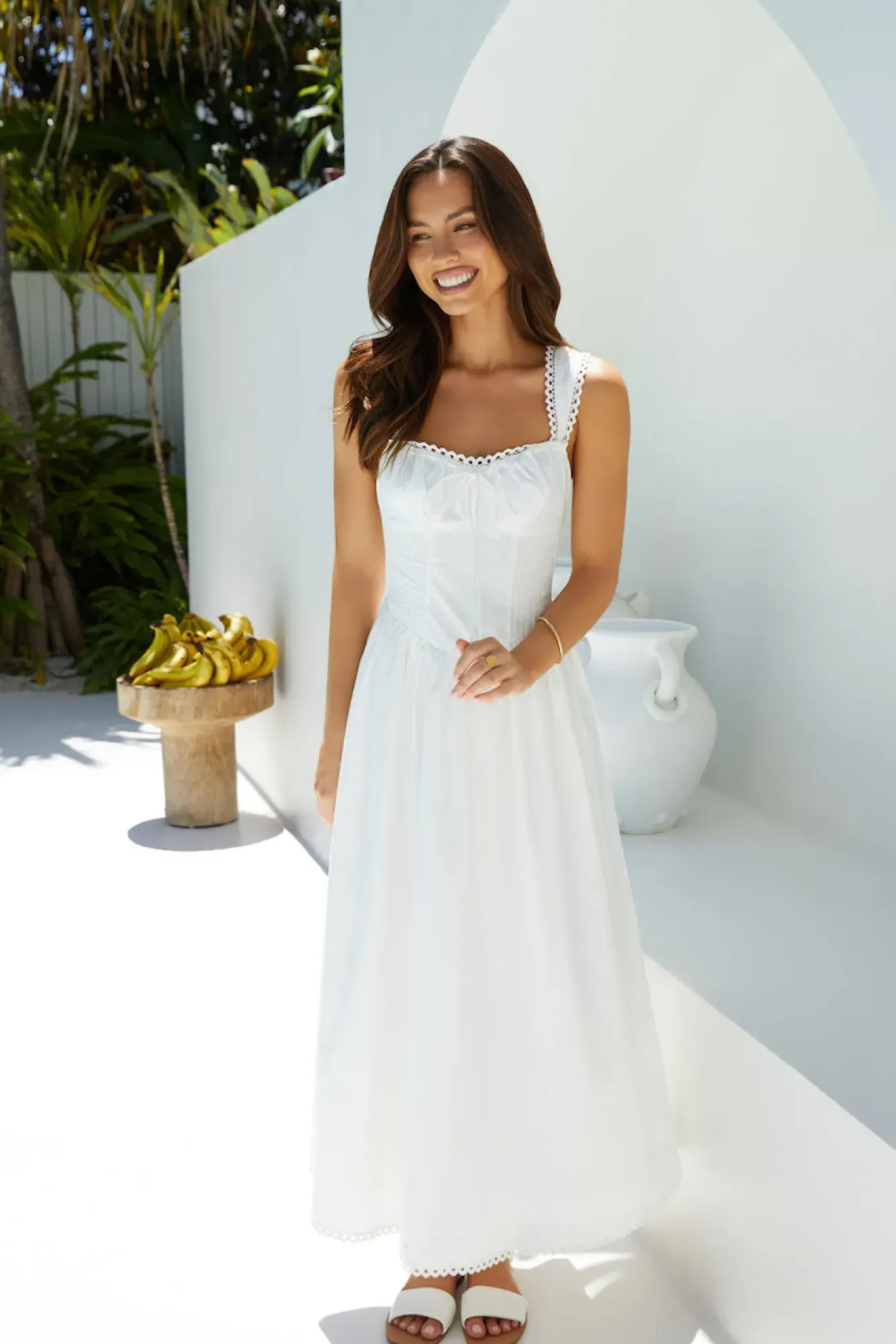 Vacation Dresses|Date Night Dresses>Hello Molly Wandering Soul Maxi Dress White