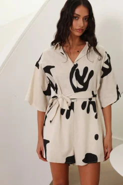 Rompers>Hello Molly Wander Into Possibilities Romper Beige