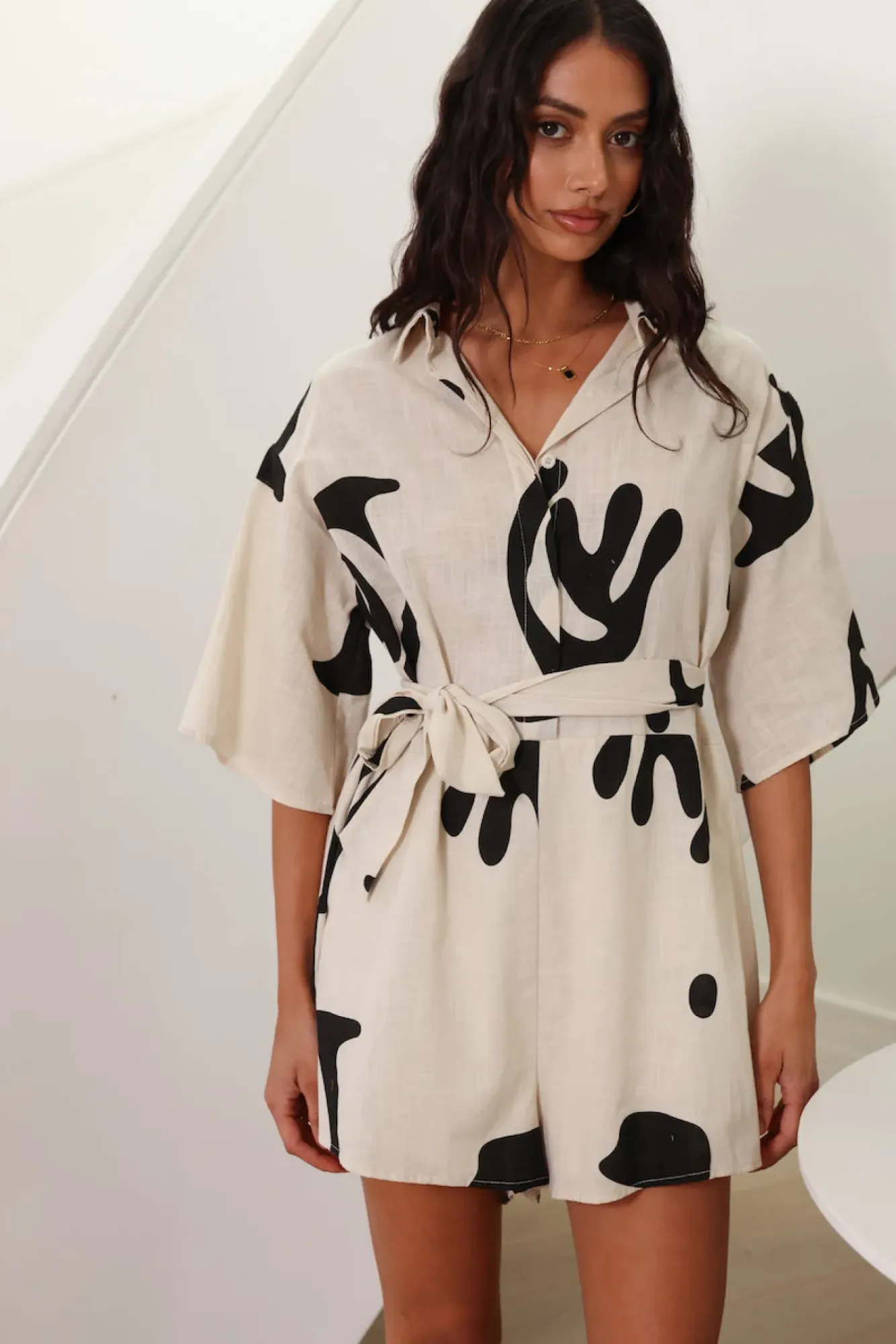 Rompers>Hello Molly Wander Into Possibilities Romper Beige