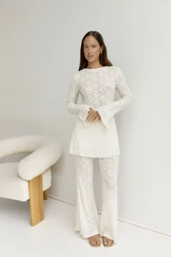 Cropped|Two-Piece Pants Set>Hello Molly Wander With Me Set White