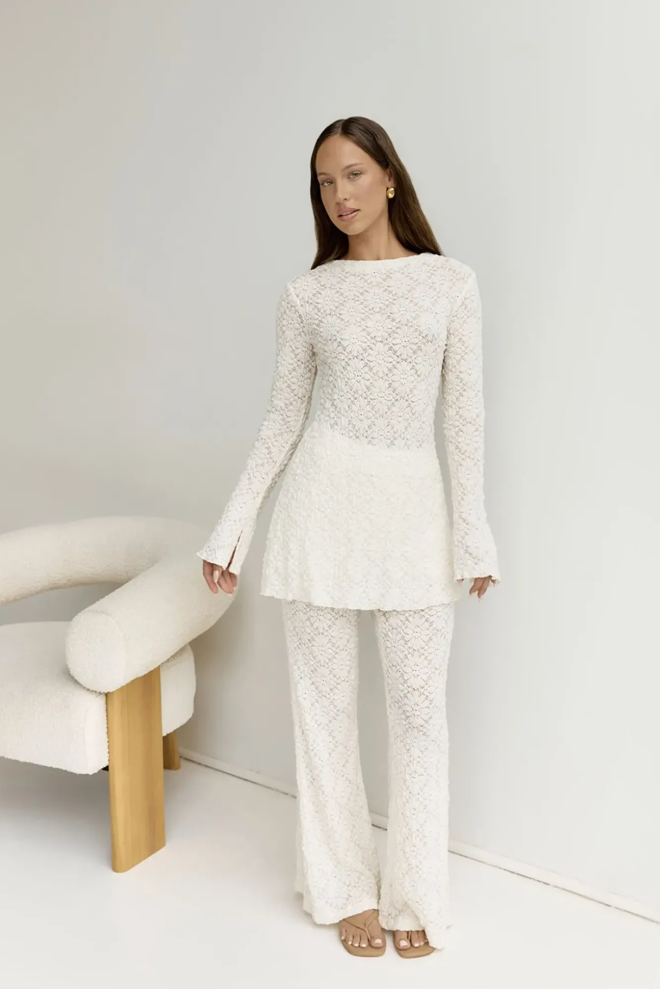 Cropped|Two-Piece Pants Set>Hello Molly Wander With Me Set White