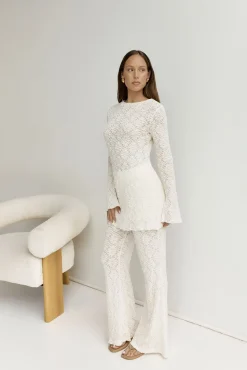 Cropped|Two-Piece Pants Set>Hello Molly Wander With Me Set White