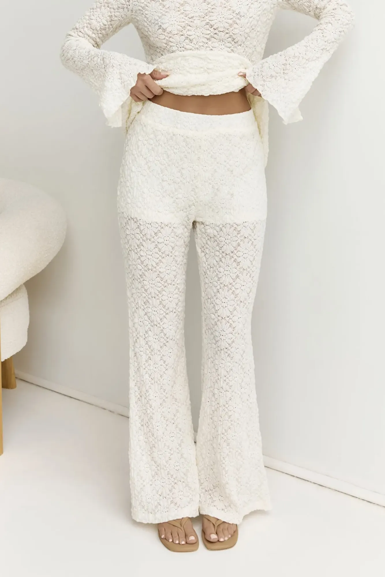 Cropped|Two-Piece Pants Set>Hello Molly Wander With Me Set White