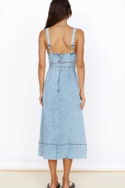 Vacation Dresses|Date Night Dresses>Hello Molly Wanting You Midi Dress Denim