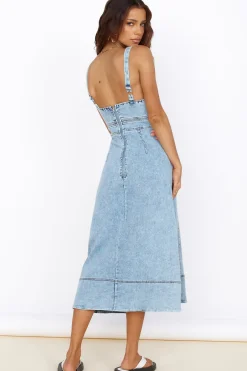 Vacation Dresses|Date Night Dresses>Hello Molly Wanting You Midi Dress Denim