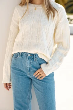 Jumpers|Long Sleeve>Hello Molly Warm Embrace Cable Knit Sweater Cream