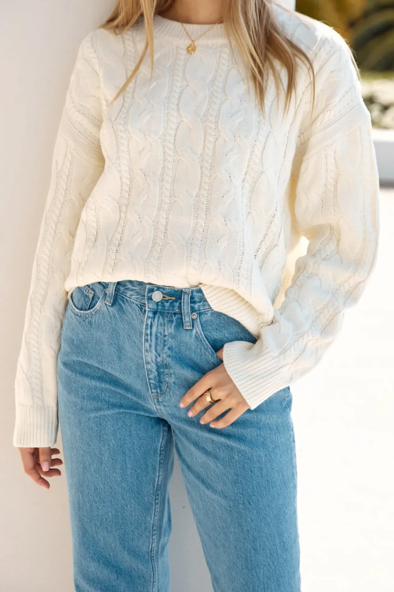 Jumpers|Long Sleeve>Hello Molly Warm Embrace Cable Knit Sweater Cream