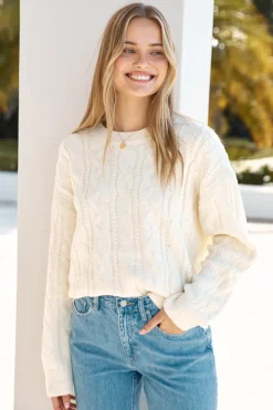 Jumpers|Long Sleeve>Hello Molly Warm Embrace Cable Knit Sweater Cream