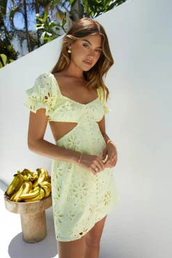 Vacation Dresses|Brunch Dresses>Hello Molly Warm Wishes Mini Dress Yellow