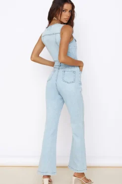 Rompers|Jumpsuits>Hello Molly Wherever I Go Jumpsuit Blue Denim