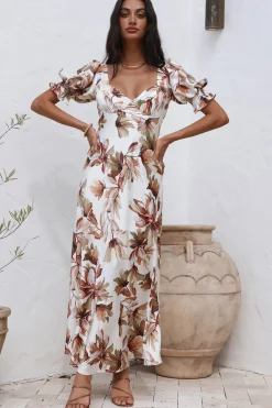 Cocktail Dresses|Casual Dresses>Hello Molly Whimsical Heart Maxi Dress Brown