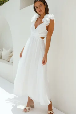 Cocktail Dresses|Bump Friendly>Hello Molly Whimsical Romance Midi Dress White