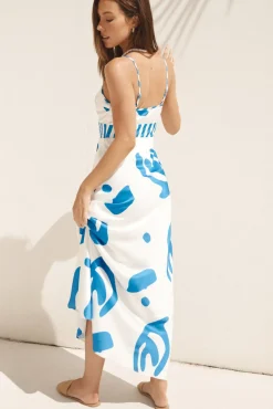Spring Break Dresses|Brunch Dresses>Hello Molly Whirlwind Skies Satin Maxi Dress Blue
